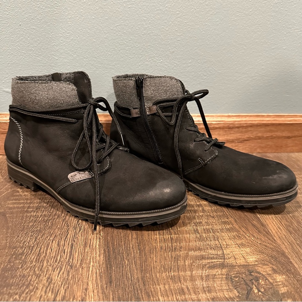 Remote Dorndorf Women’s Zipper Lace Velvet Leather Ankle Boots Black 40 9.5
